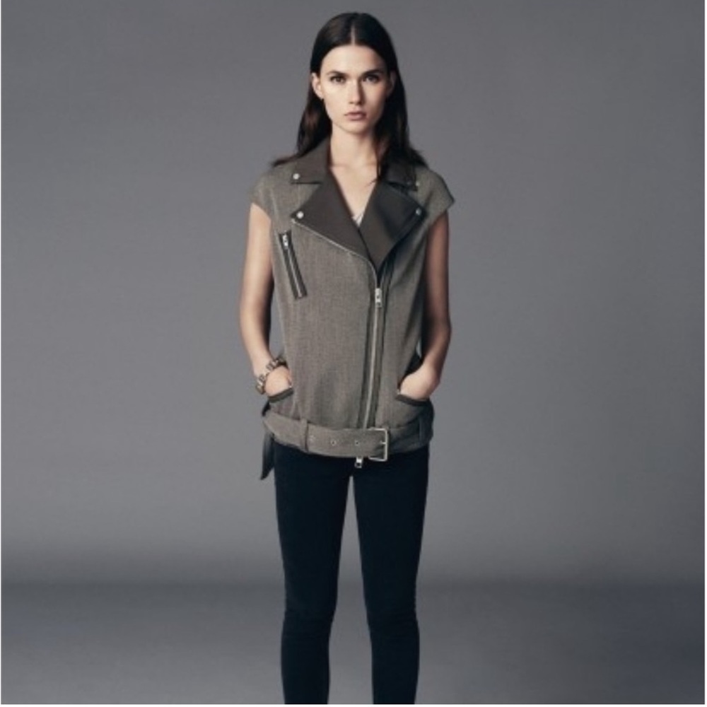 𝅺ALLSAINTS Italian Cloth Women’s Zulia Biker Moto Vest Brown Beige Size 6